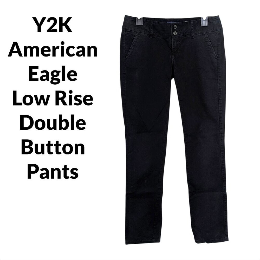 American Eagle Outfitters Black Low Rise Double Button Chino Pants Size 0 Womens